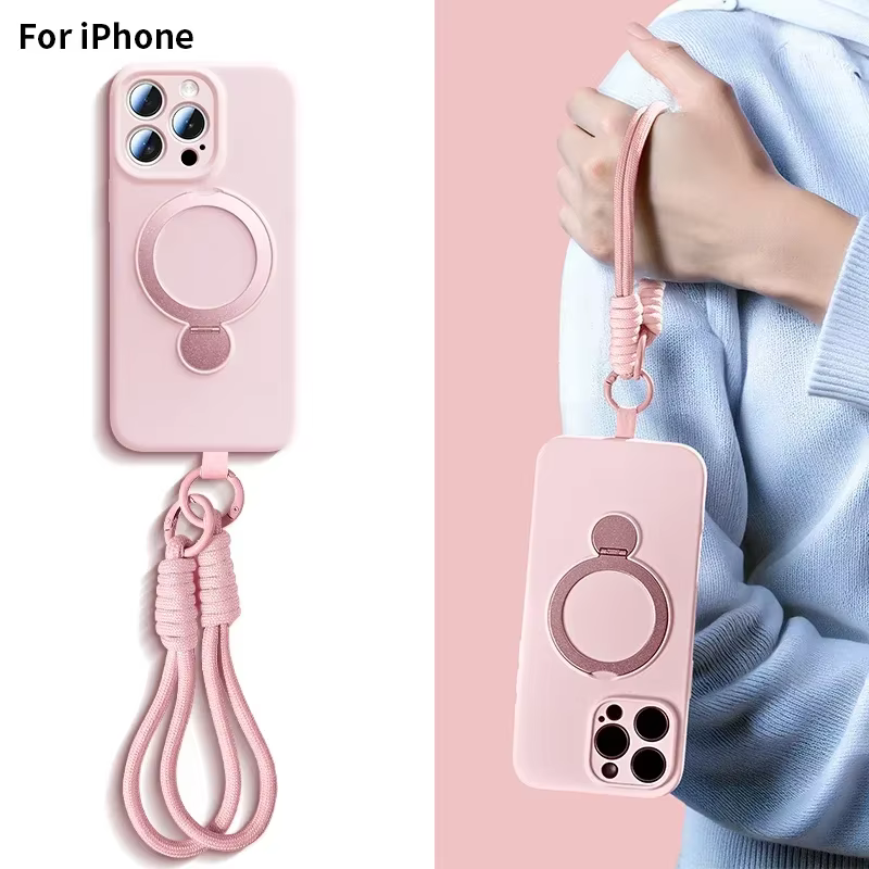 Capa de Silicone Líquido Magnética com Cordão para iPhone