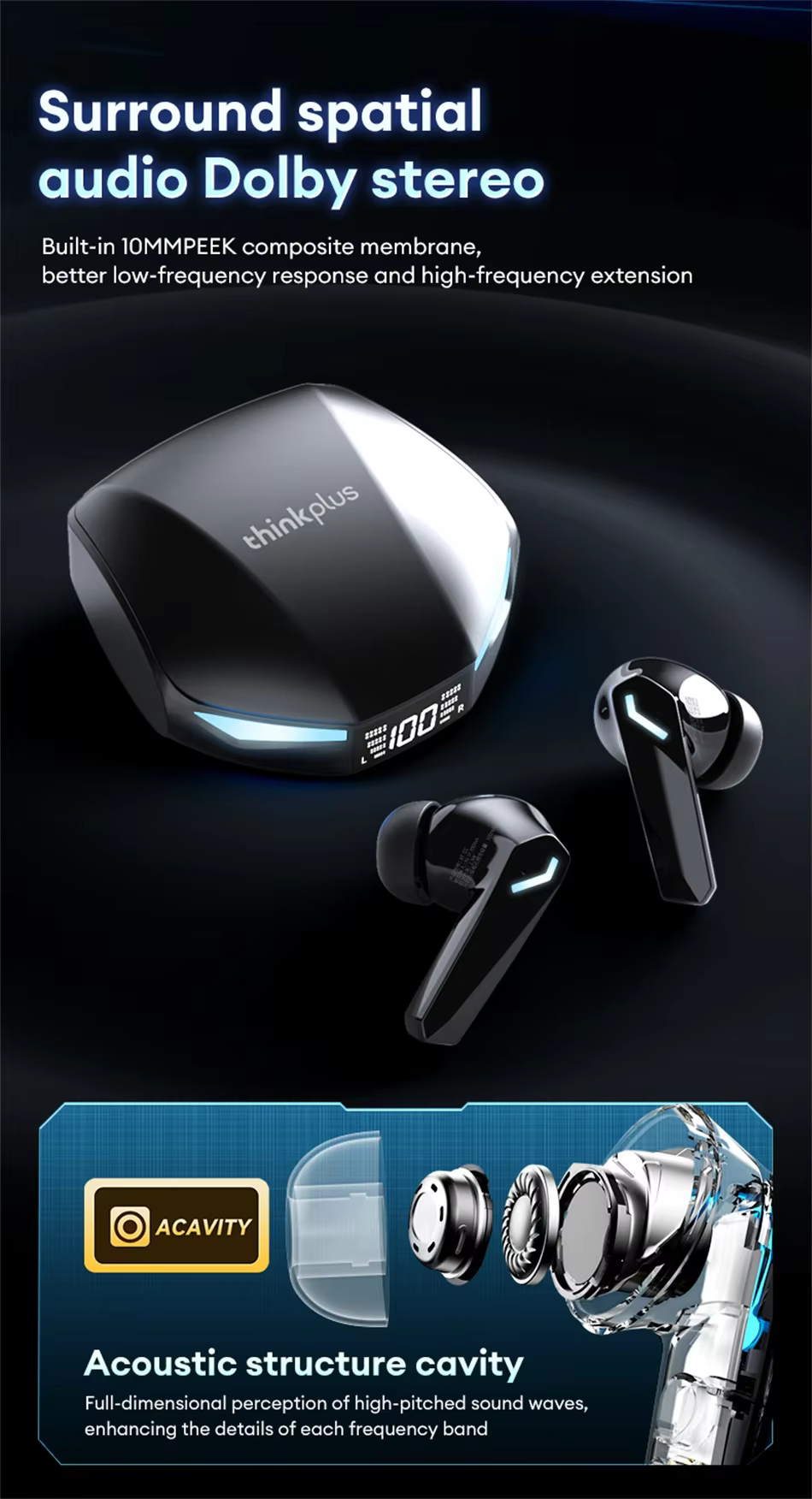 Lenovo XT53 — Fone Bluetooth 5.3 Gamer com Baixa Latência - Imagem 2