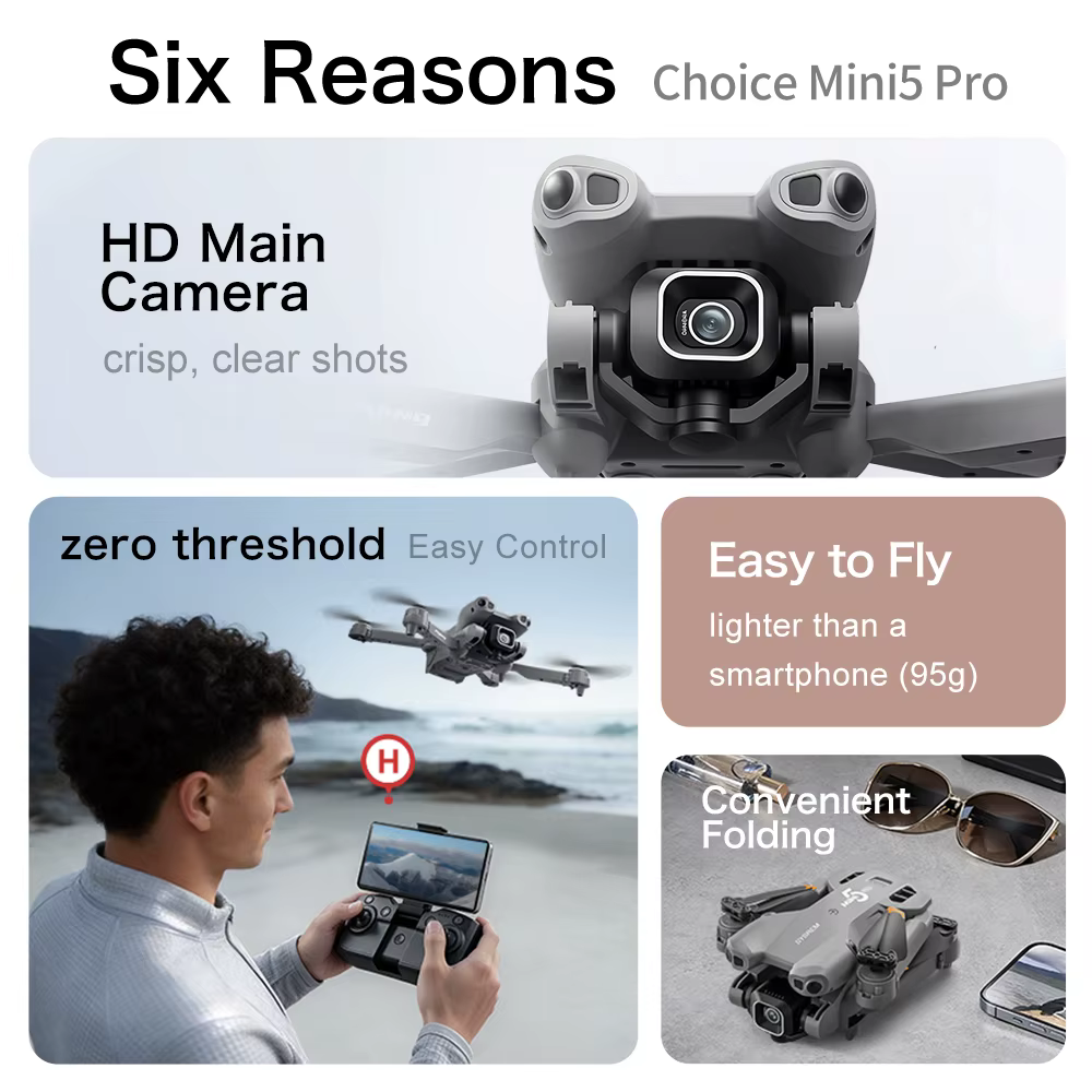 Mini Drone 5 Pro Dobrável com Câmera HD e FPV Wi-Fi - Imagem 5