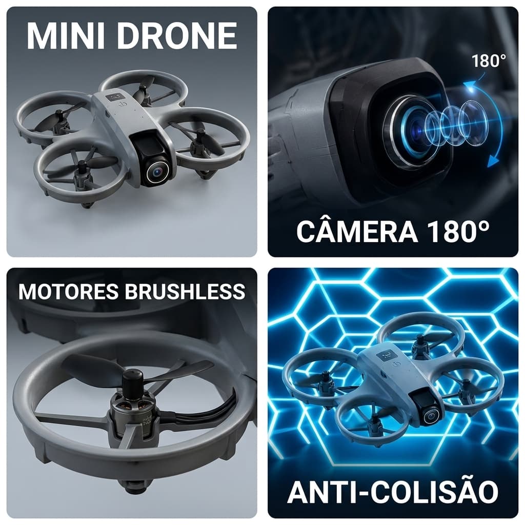 Mini Drone T3 com Câmera Dupla HD 180° e Motores Brushless - Imagem 2