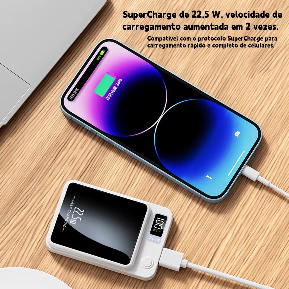 Power Bank Magnético 10.000mAh com Carregamento Sem Fio e Tela Digital - Imagem 8