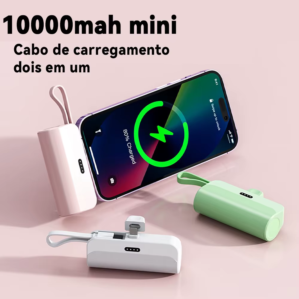 Power Bank Mini 10.000mAh com Cabo Integrado - Imagem 1
