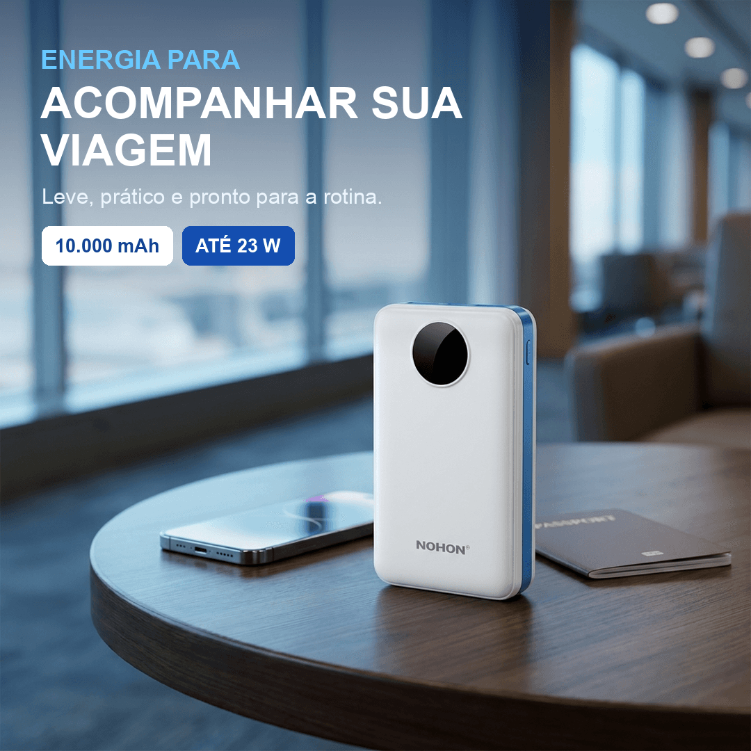 Power Bank NOHON 10000mAh 23W com Display Digital - Imagem 1