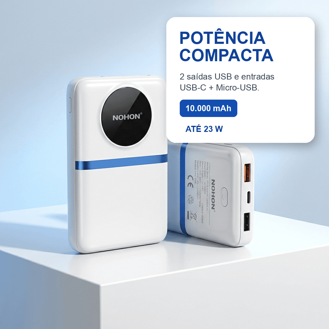 Power Bank NOHON 10000mAh 23W com Display Digital - Imagem 4