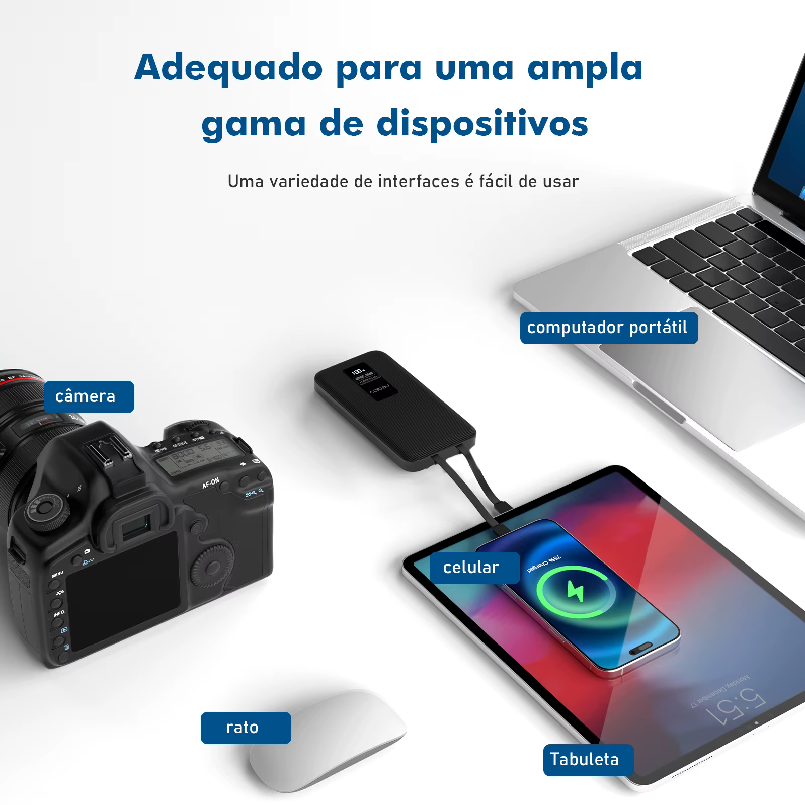 Power Bank Coibeu 10.000mAh 23W com Cabos Embutidos e Visor Digital - Imagem 2