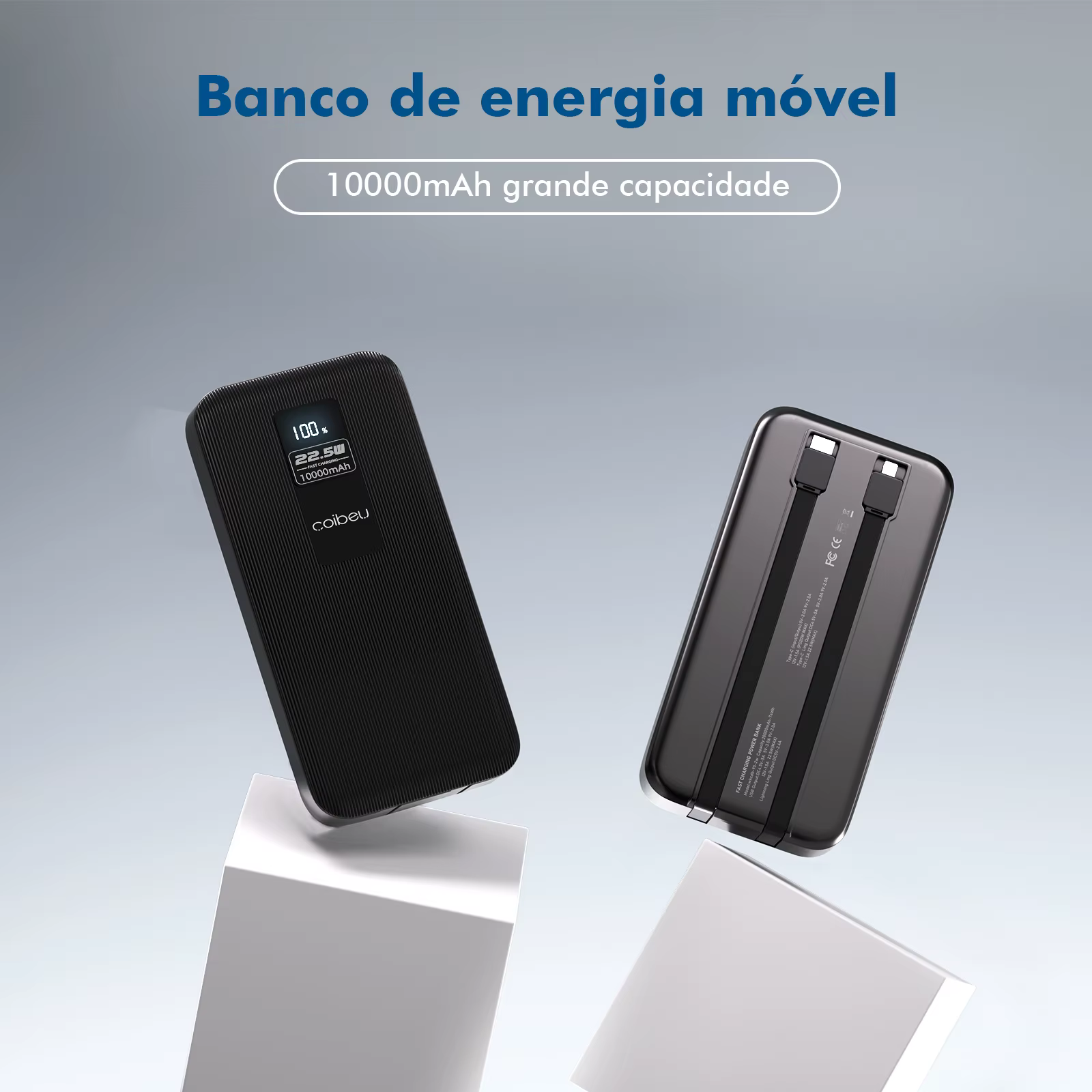 Power Bank Coibeu 10.000mAh 23W com Cabos Embutidos e Visor Digital - Imagem 3
