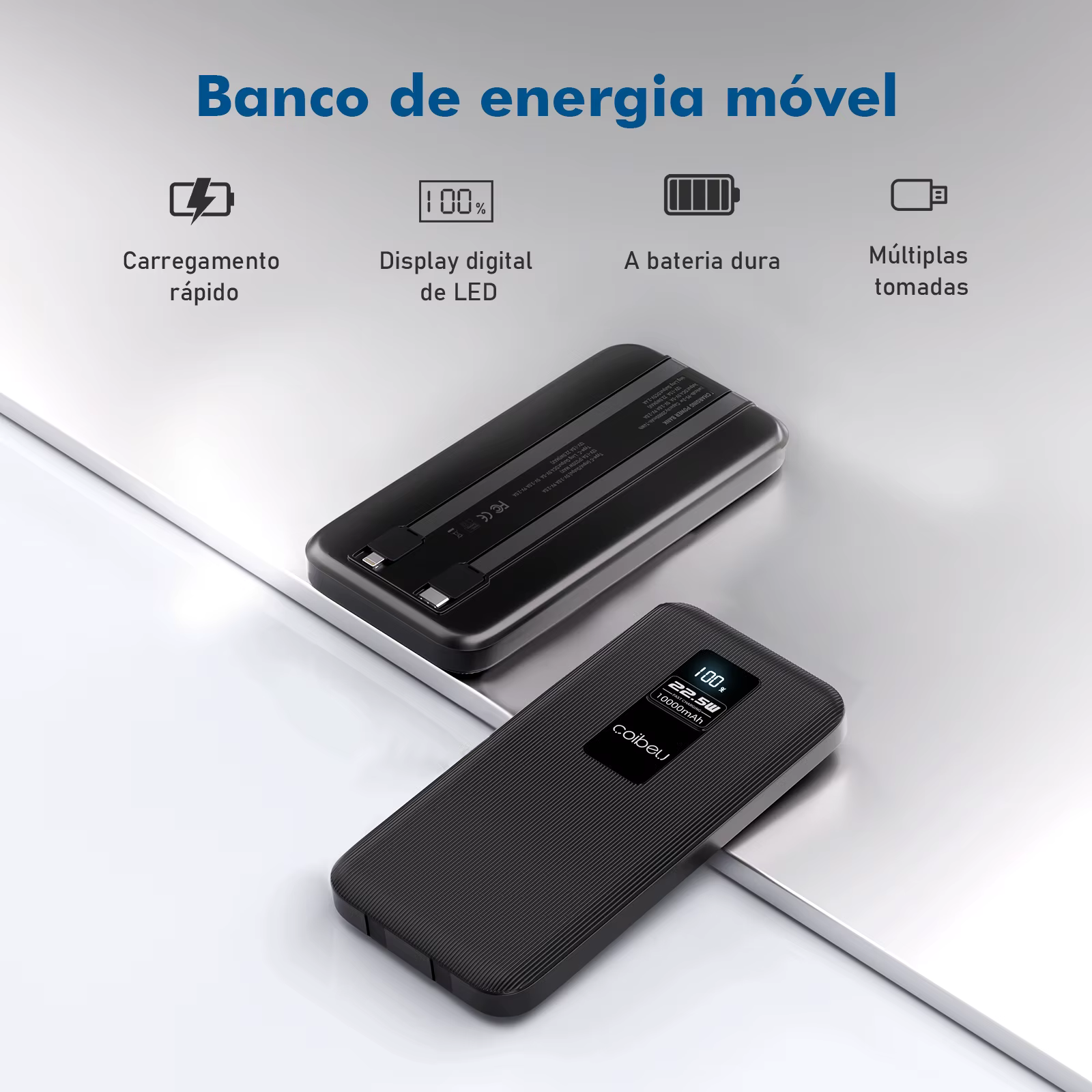 Power Bank Coibeu 10.000mAh 23W com Cabos Embutidos e Visor Digital - Imagem 5