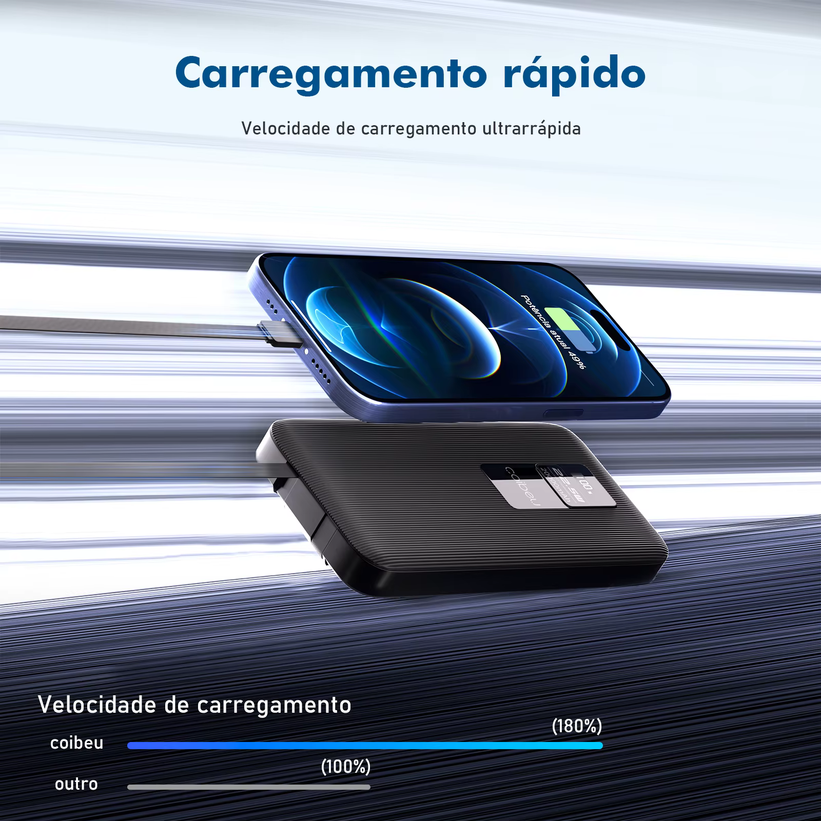 Power Bank Coibeu 10.000mAh 23W com Cabos Embutidos e Visor Digital - Imagem 6